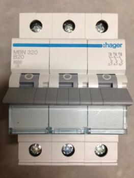 Hager MBN320 Leitungsschutzschalter 20A, 3polig LS-Schalter B-Charakteristik